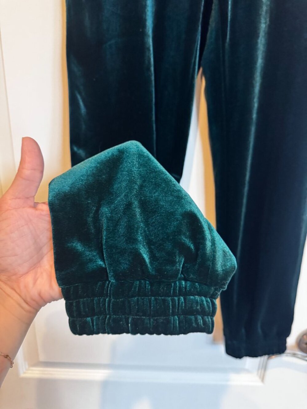 Skies Are Blue NWT Emerald Green Velvet Jogger Pants XS - Picture 3 of 8